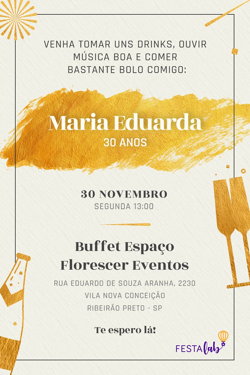 Modelo de Convite de Aniversario - Sofisticado Criar convite de aniversário - Sofisticado| FestaLab