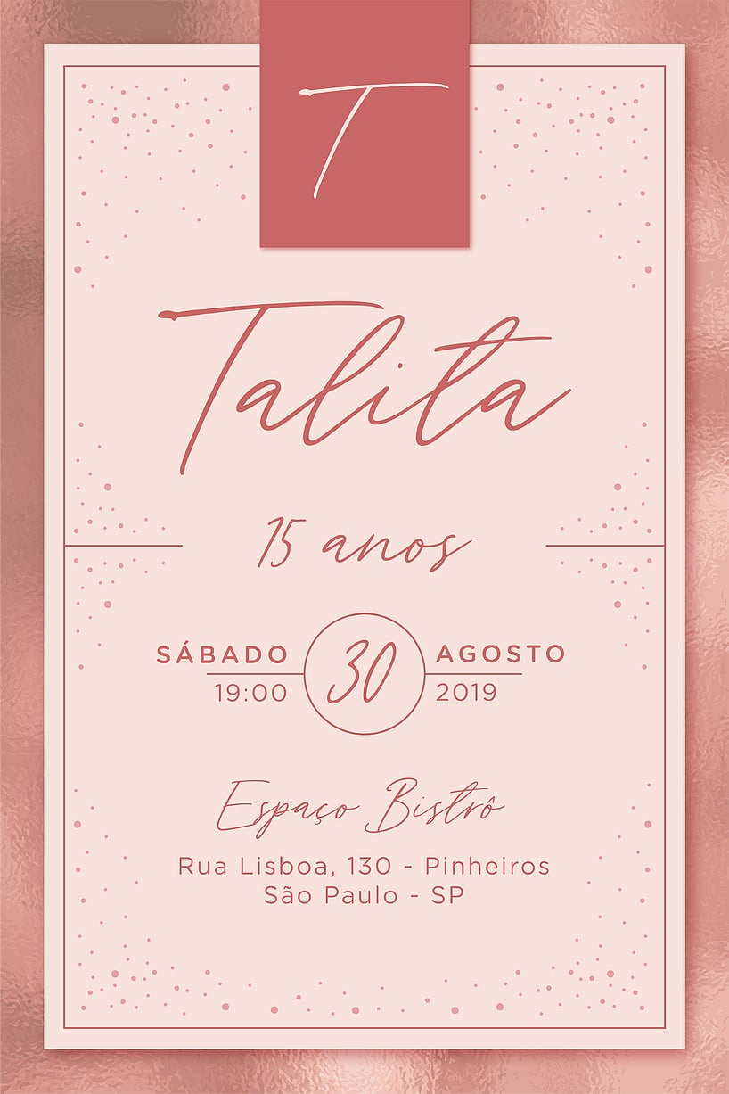 Modelo de Convite de Aniversario - Sofisticado Rosa dourado Criar convite de aniversário - Sofisticado Rosa dourado| FestaLab