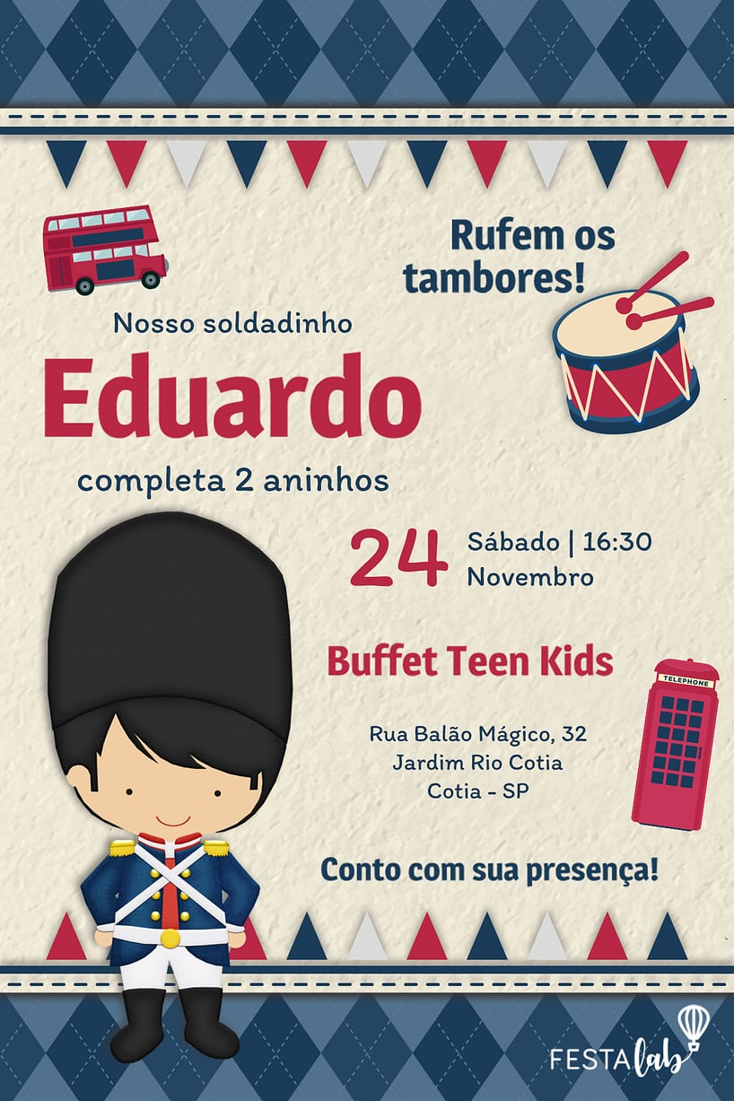 Modelo de Convite de Aniversario - Soldadinho de Chumbo Criar convite de aniversário - Soldadinho de Chumbo| FestaLab