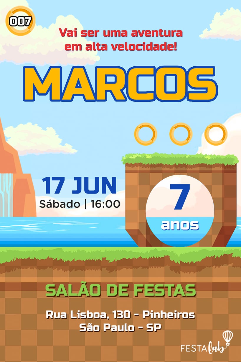 Modelo de Convite de Aniversario - Sonic Criar convite de aniversário - Sonic| FestaLab