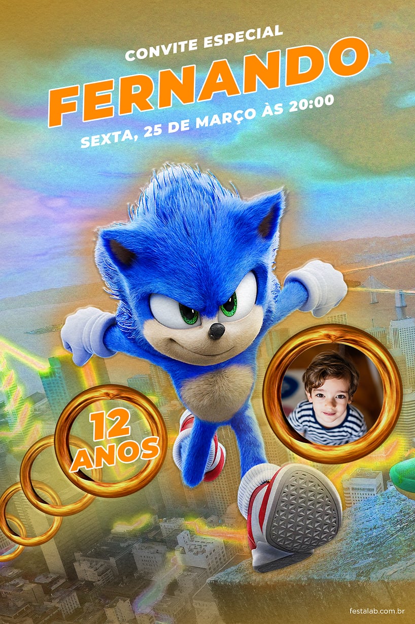 Modelo de Convite de Aniversario - Sonic Laranja Criar convite de aniversário - Sonic Laranja| FestaLab