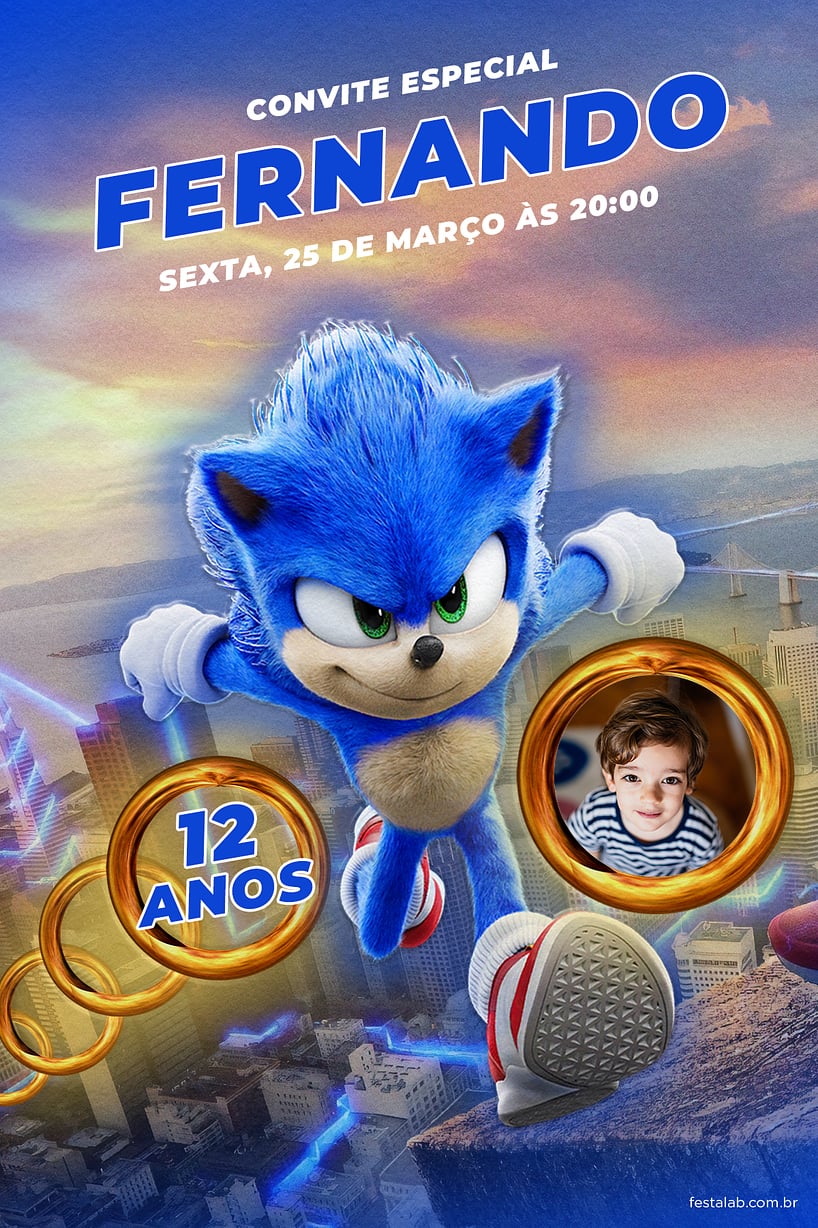 Modelo de Convite de Aniversario - Sonic Azul Criar convite de aniversário - Sonic Azul| FestaLab