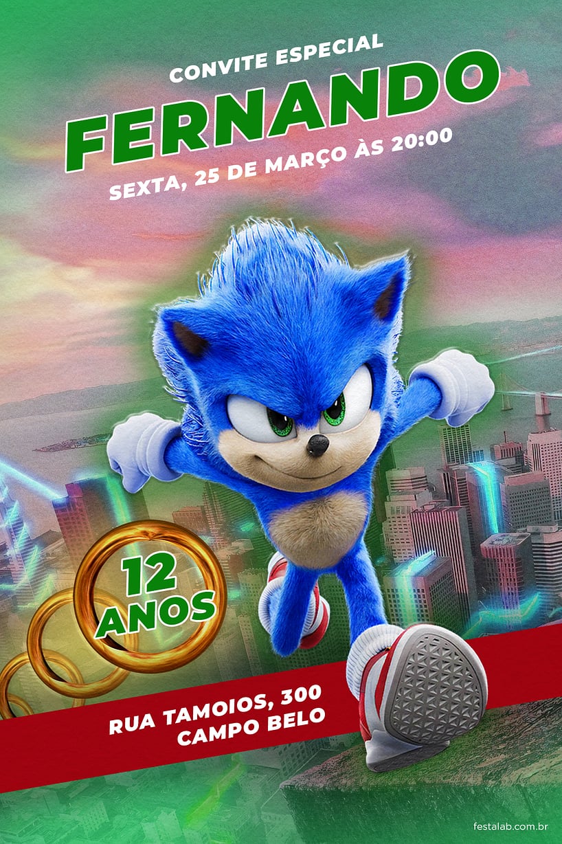 Modelo de Convite de Aniversario - Sonic Verde Criar convite de aniversário - Sonic Verde| FestaLab
