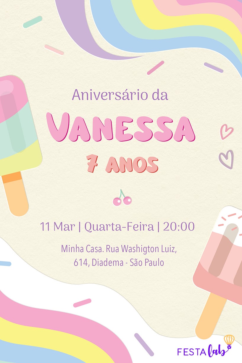 Modelo de Convite de Aniversario - Sorvete Criar convite de aniversário - Sorvete| FestaLab