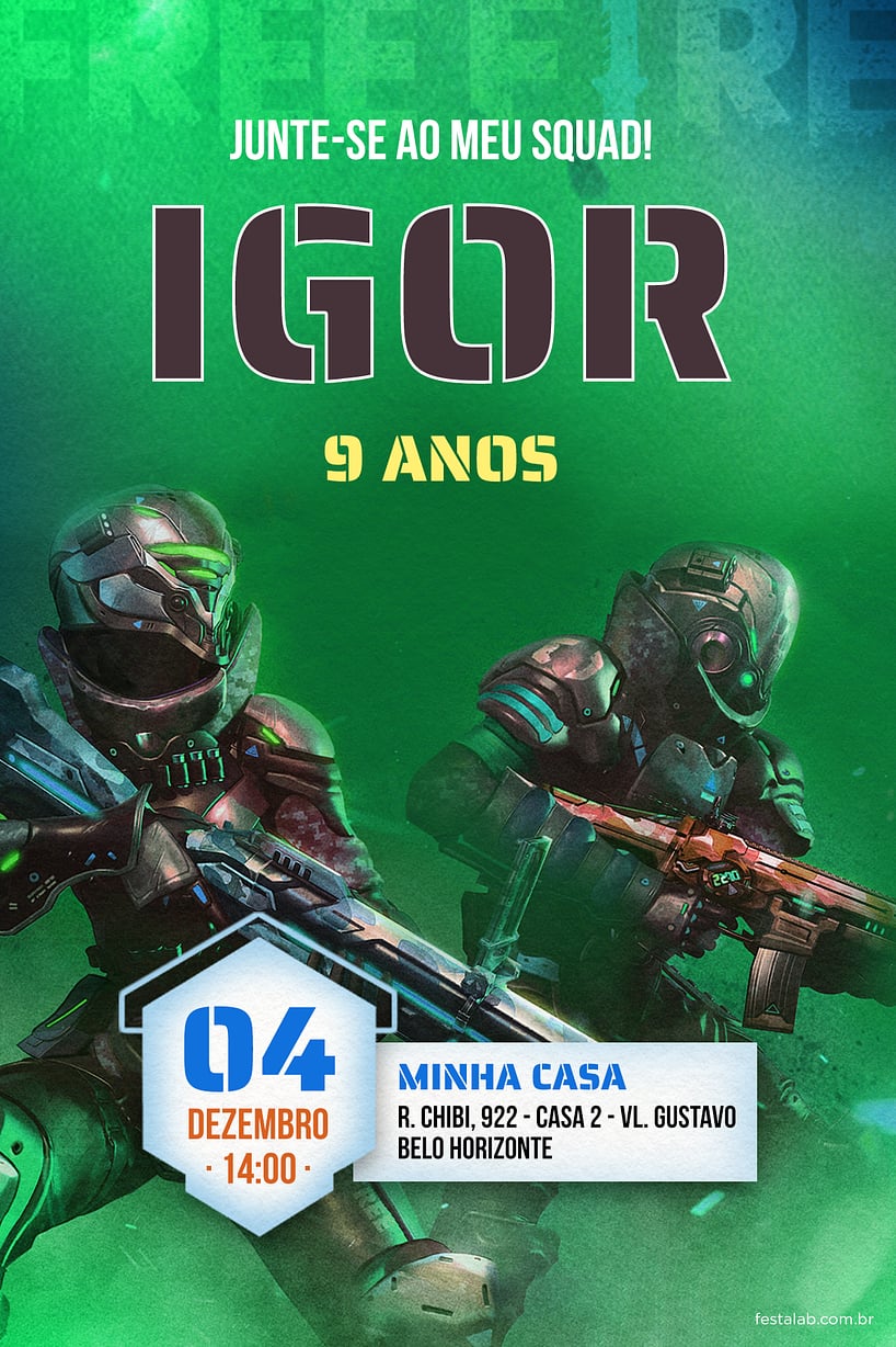 Modelo de Convite de Aniversario - Squad Verde Criar convite de aniversário - Squad Verde| FestaLab