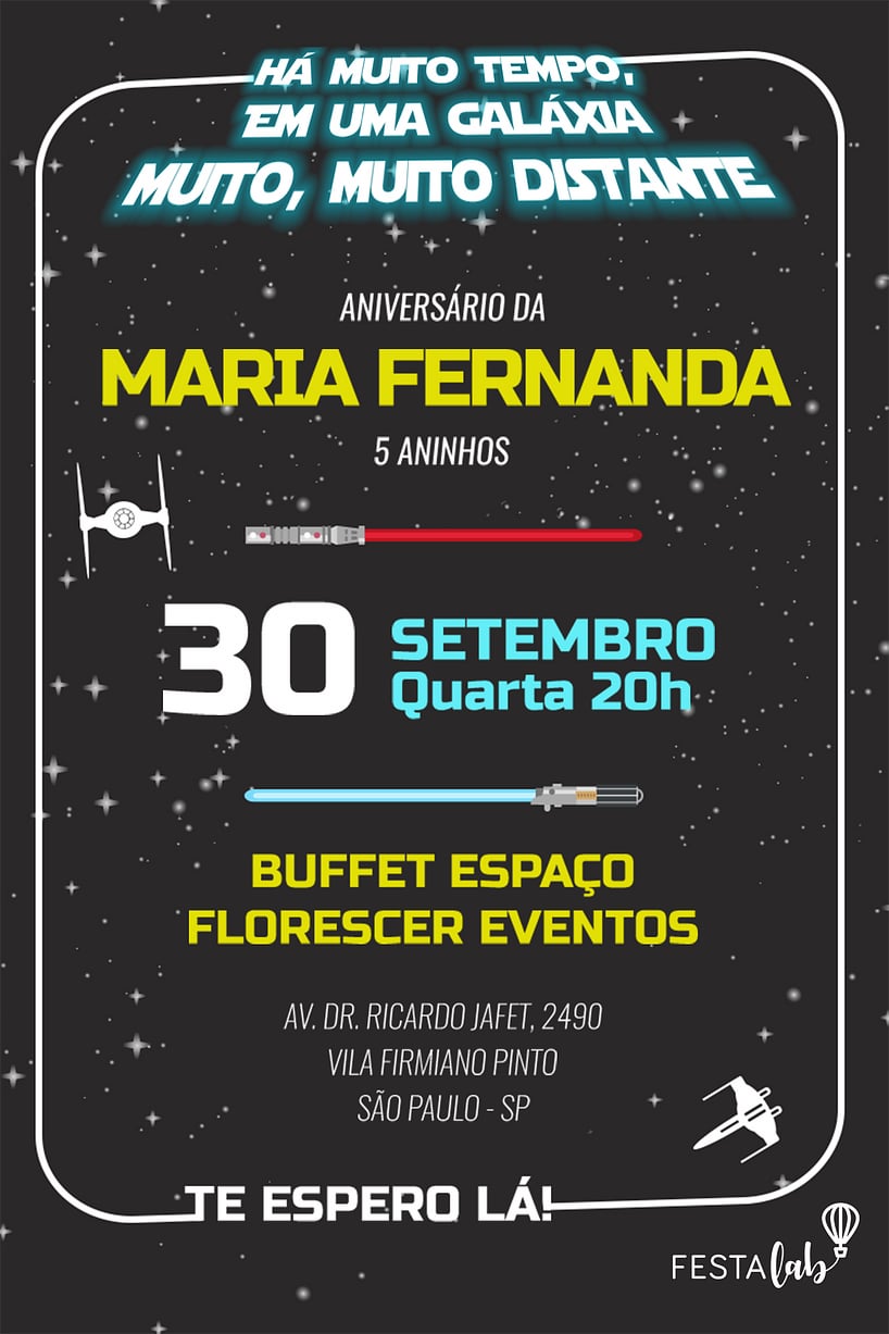 Modelo de Convite de Aniversario - Star Wars Criar convite de aniversário - Star Wars| FestaLab
