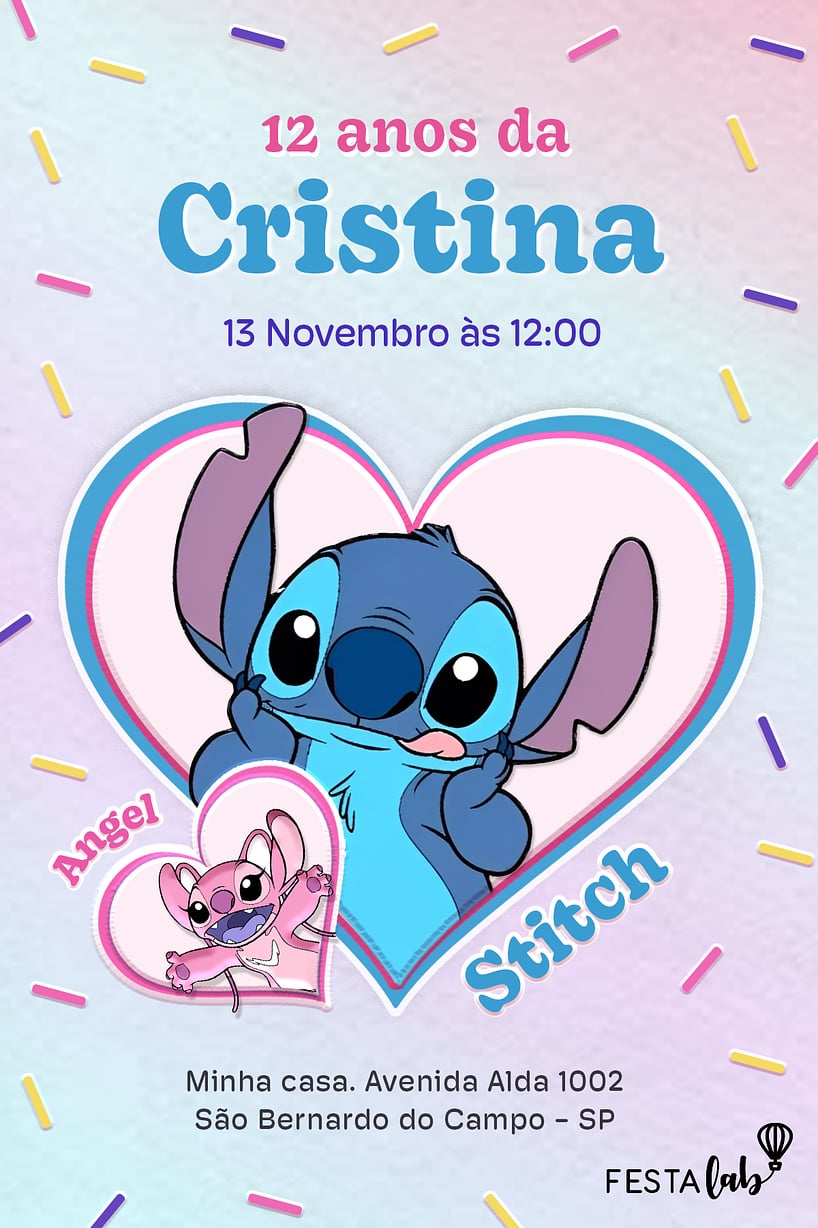 Modelo de Convite de Aniversario - Stitch Criar convite de aniversário - Stitch| FestaLab