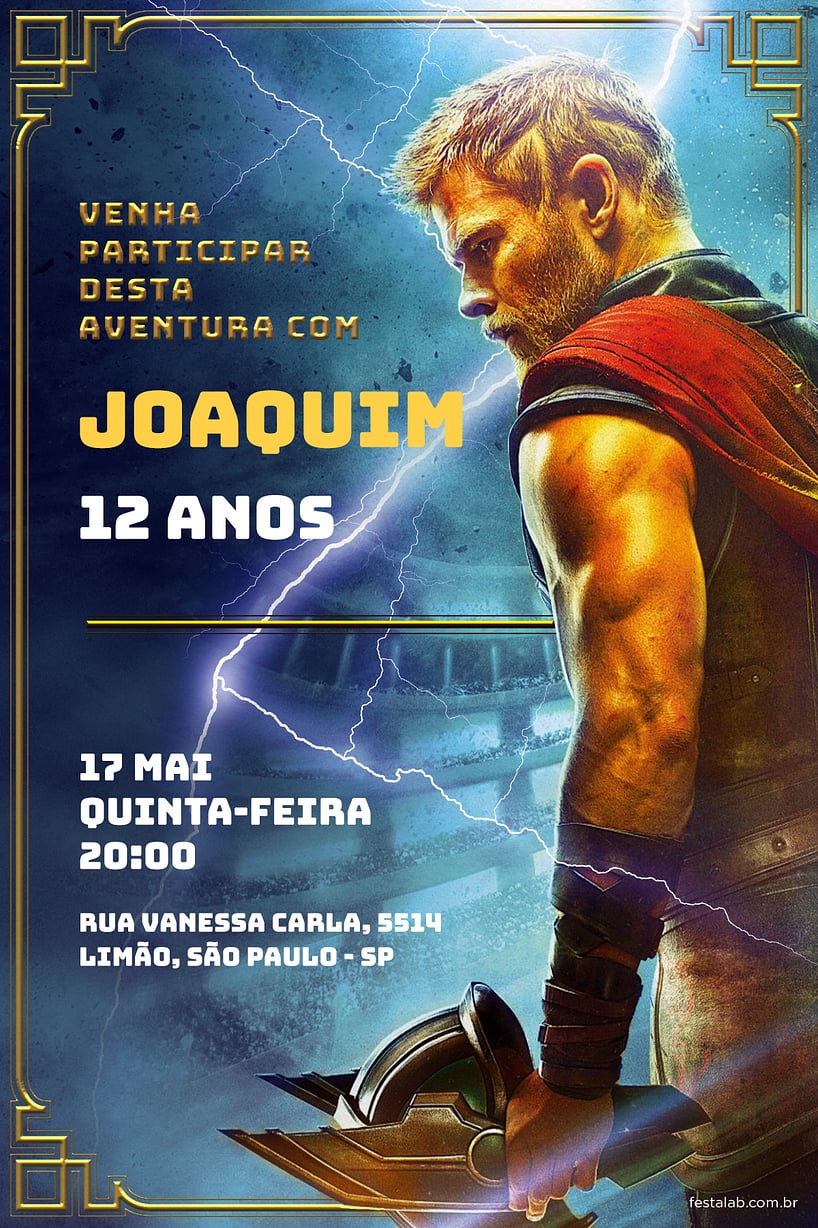 Modelo de Convite de Aniversario - Super Thor Azul Criar convite de aniversário - Super Thor Azul| FestaLab