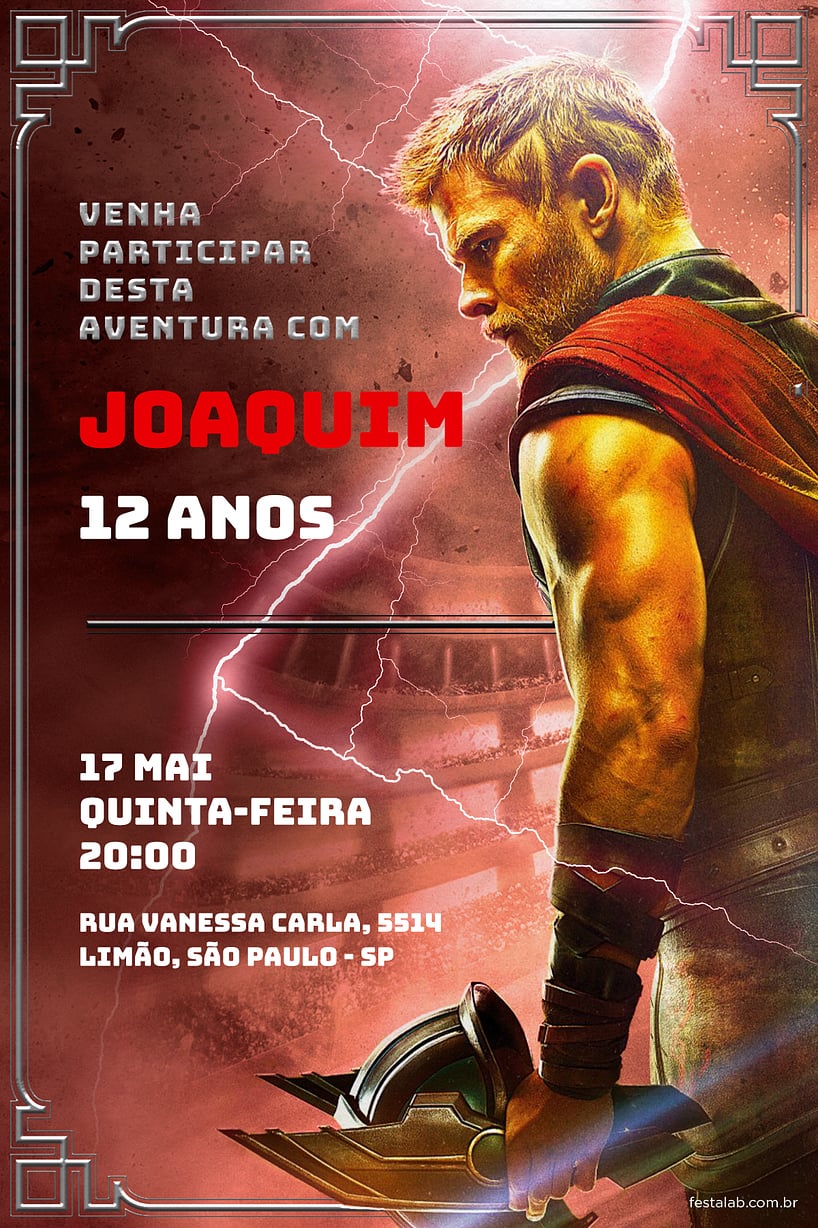 Modelo de Convite de Aniversario - Super Thor Vermelho Criar convite de aniversário - Super Thor Vermelho| FestaLab