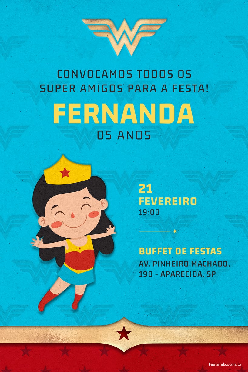 Modelo de Convite de Aniversario - Menina Maravilha Azul Criar convite de aniversário - Menina Maravilha Azul| FestaLab