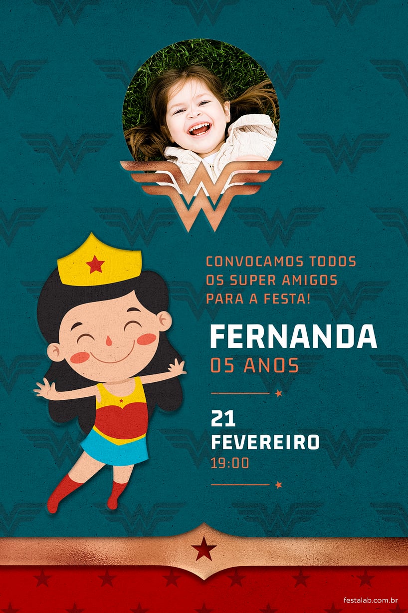 Modelo de Convite de Aniversario - Menina Maravilha Verde Criar convite de aniversário - Menina Maravilha Verde| FestaLab