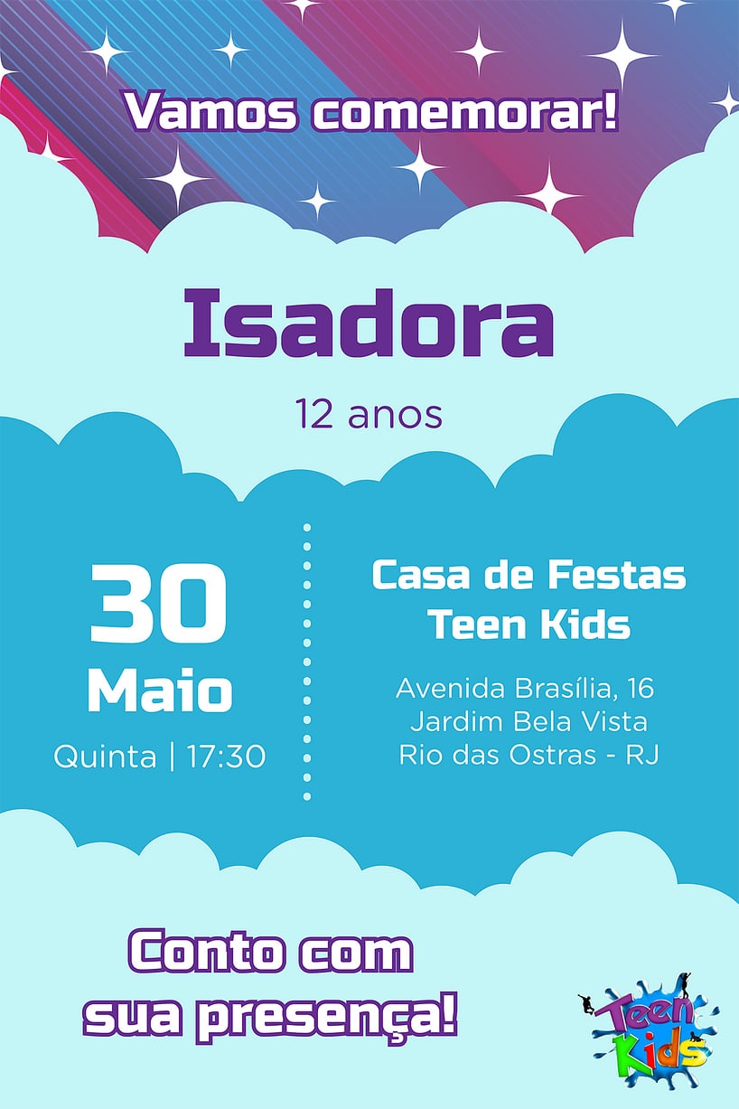 Modelo de Convite de Aniversario - Teen Kids Criar convite de aniversário - Teen Kids| FestaLab