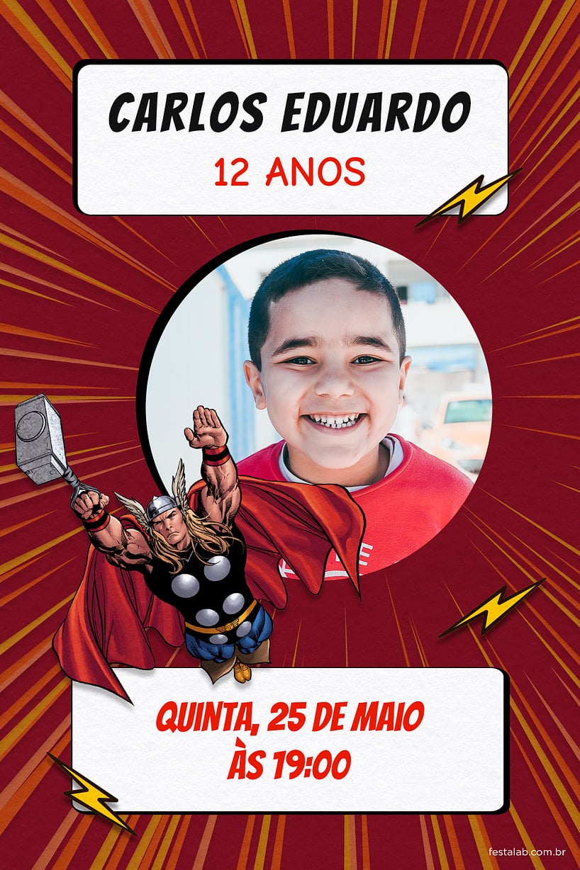 Modelo de Convite de Aniversario - Thor Criar convite de aniversário - Thor| FestaLab
