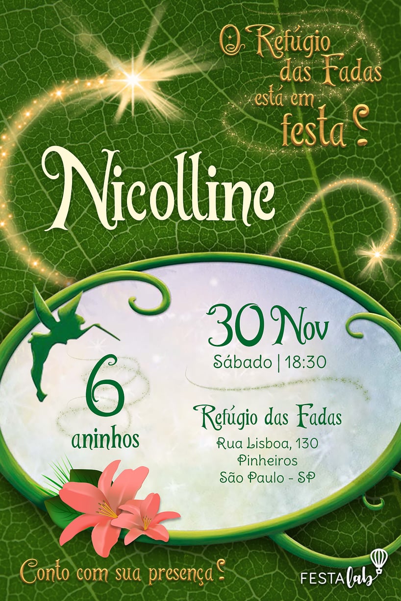 Modelo de Convite de Aniversario - Tinker Bell Criar convite de aniversário - Tinker Bell| FestaLab