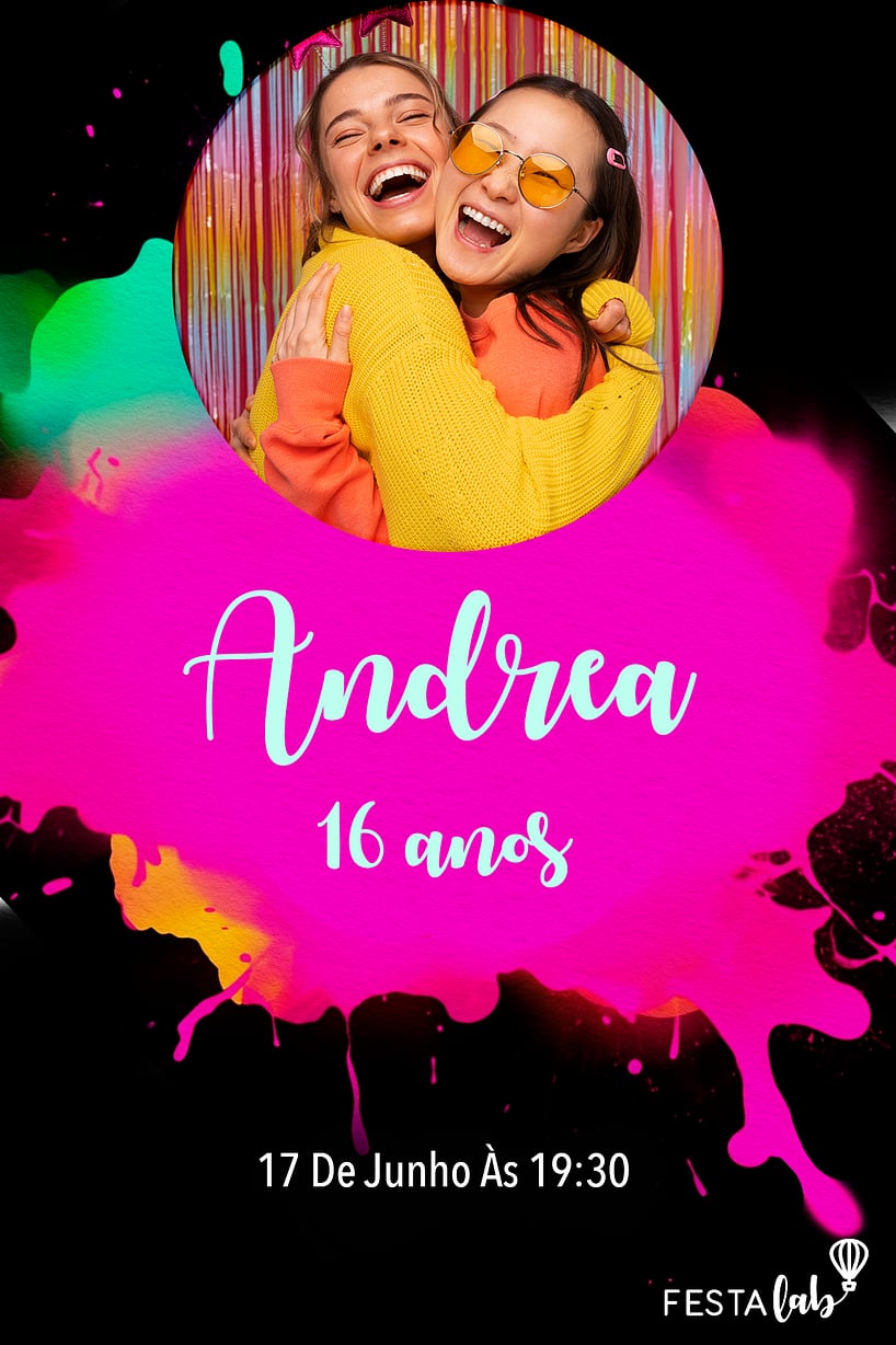 Modelo de Convite de Aniversario - Tinta neon Criar convite de aniversário - Tinta neon| FestaLab