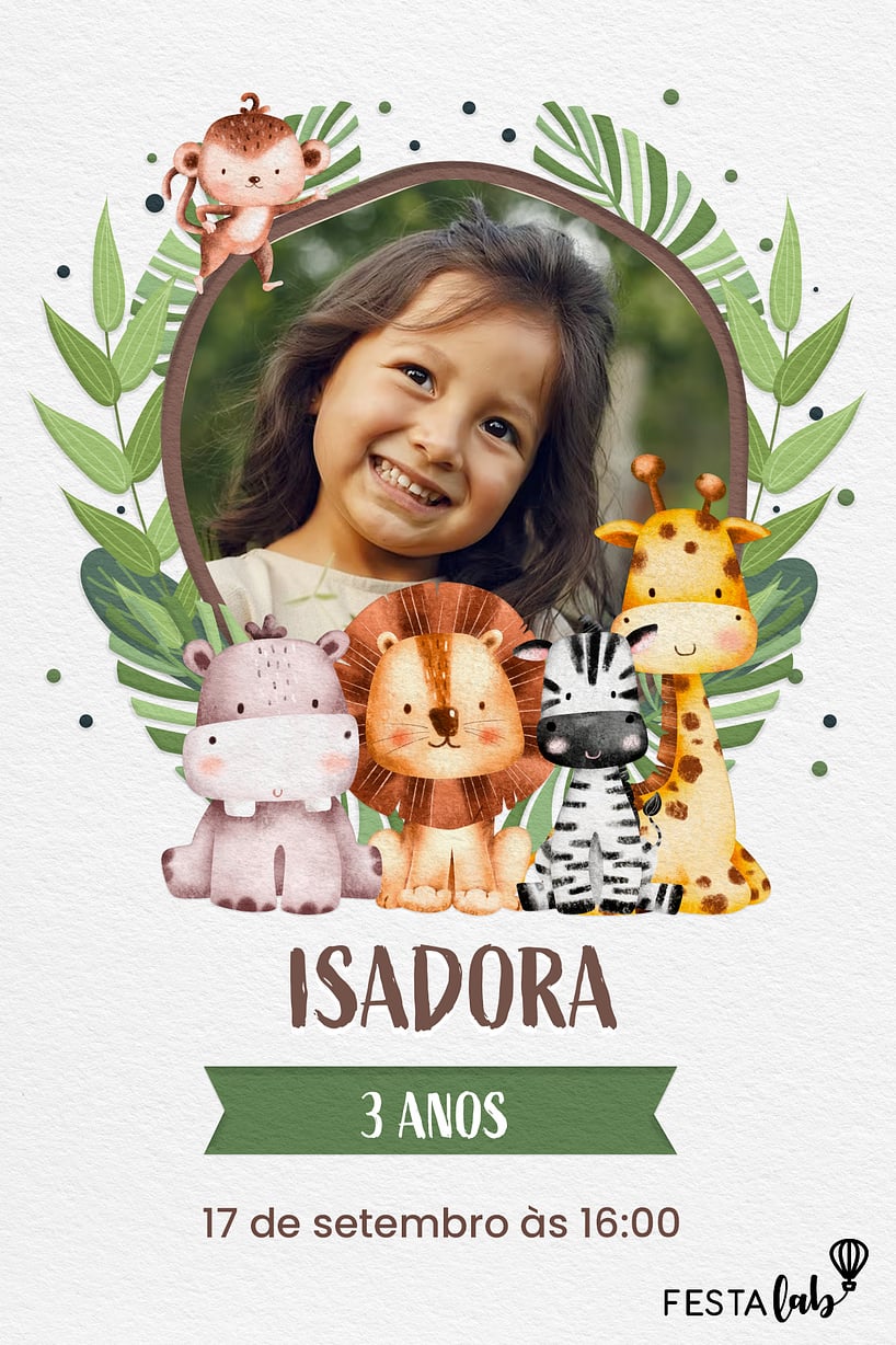 Modelo de Convite de Aniversario - Tronco de Safari Criar convite de aniversário - Tronco de Safari| FestaLab