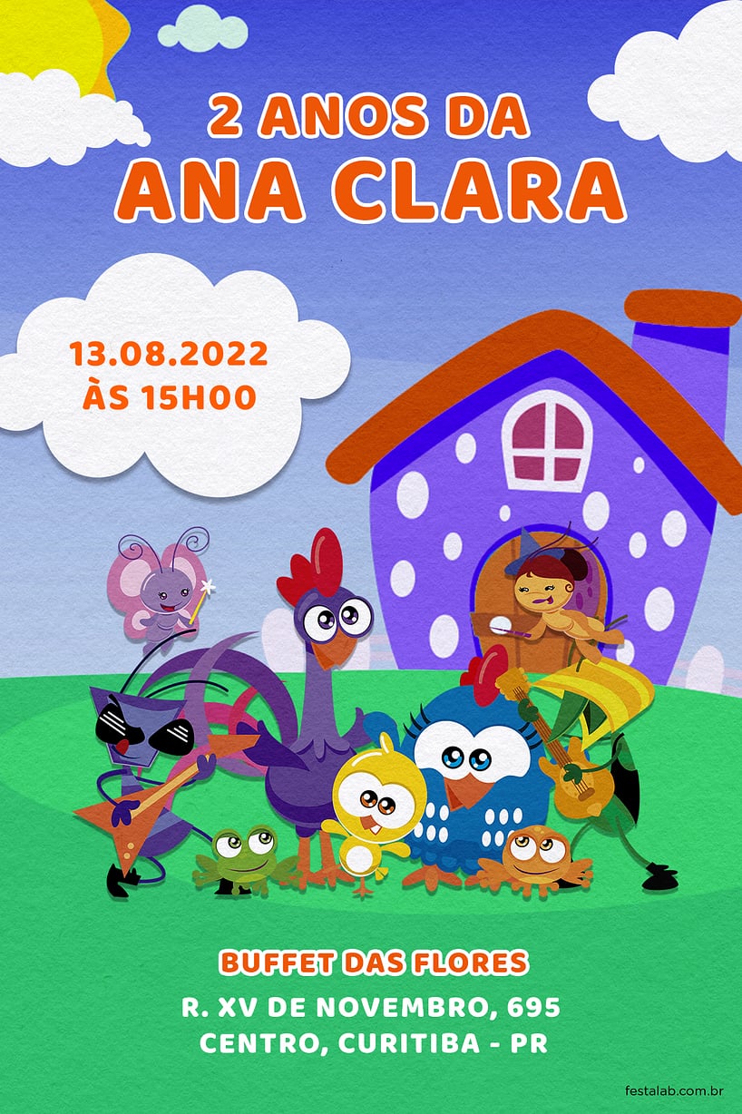 Modelo de Convite de Aniversario - Turma da Galinha azul Criar convite de aniversário - Turma da Galinha azul| FestaLab