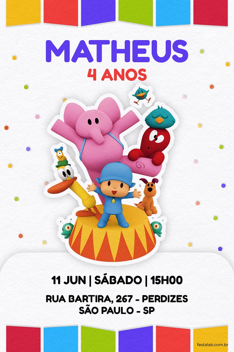Modelo de Convite de Aniversario - Turma do Pocoyo Criar convite de aniversário - Turma do Pocoyo| FestaLab