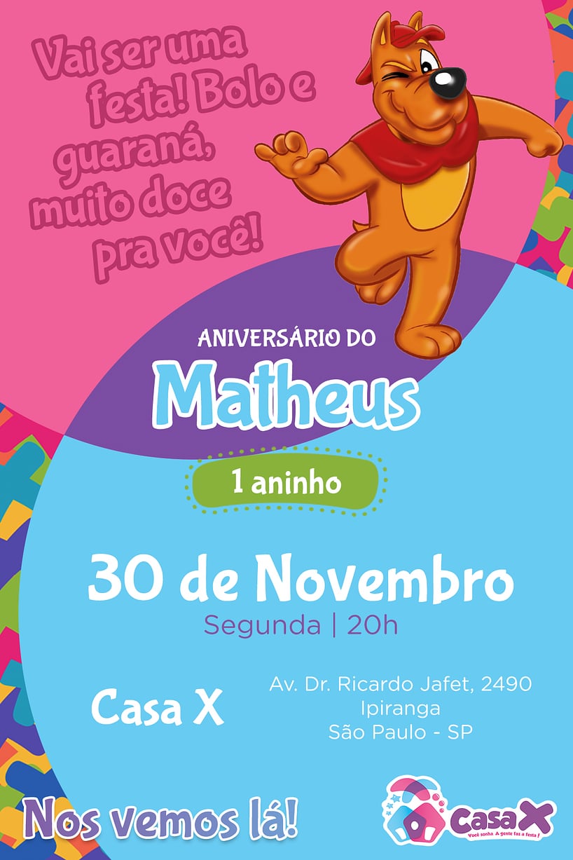 Modelo de Convite de Aniversario - Casa X - Txutxucao Criar convite de aniversário - Casa X - Txutxucão| FestaLab