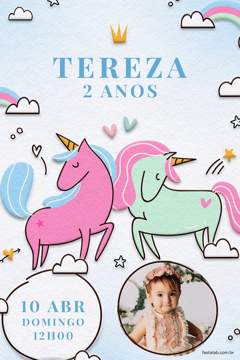 Modelo de Convite de Aniversario - Unicornio Azul Criar convite de aniversário - Unicornio Azul| FestaLab
