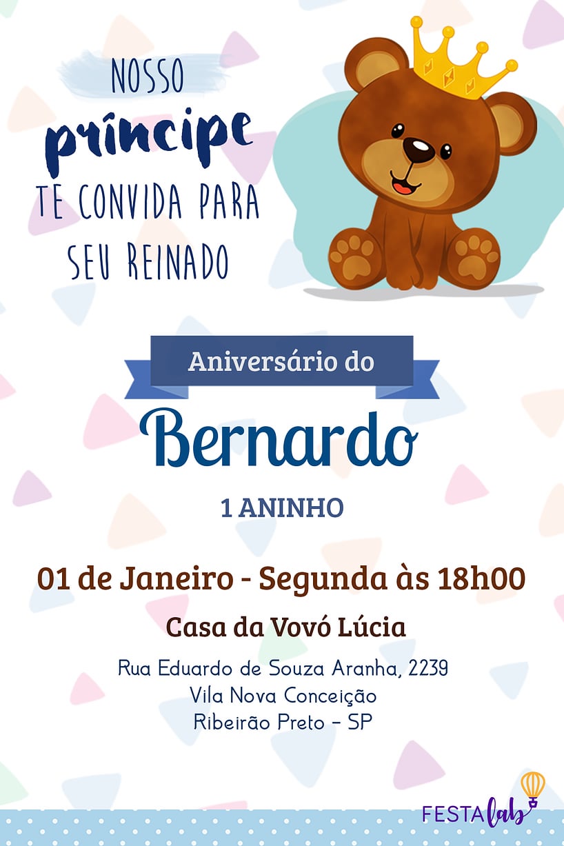 Modelo de Convite de Aniversario - Ursinho azul Criar convite de aniversário - Ursinho azul| FestaLab