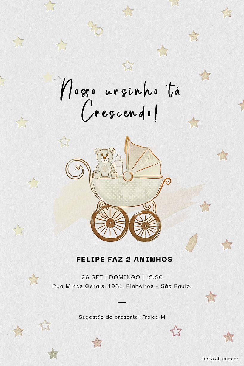Modelo de Convite de Aniversario - Ursinho no Carrinho Criar convite de aniversário - Ursinho no Carrinho| FestaLab