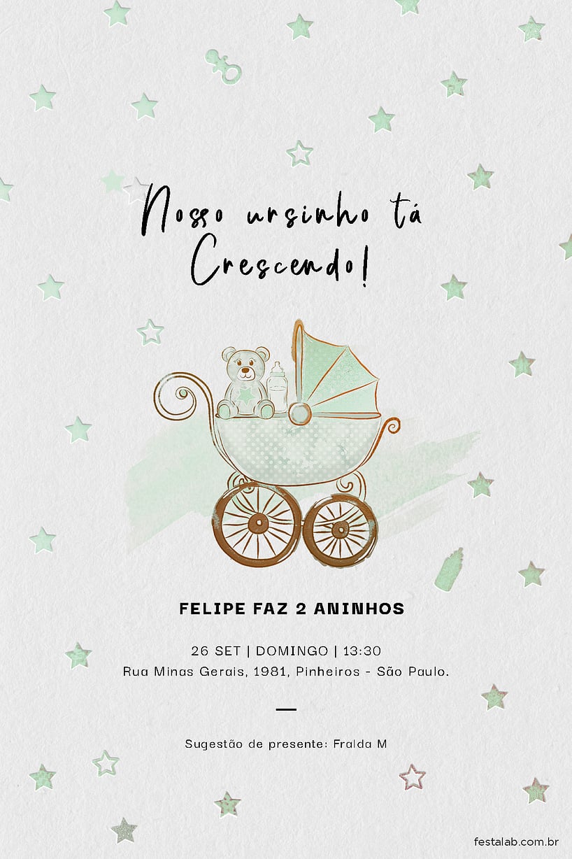 Modelo de Convite de Aniversario - Ursinho no Carrinho Criar convite de aniversário - Ursinho no Carrinho| FestaLab