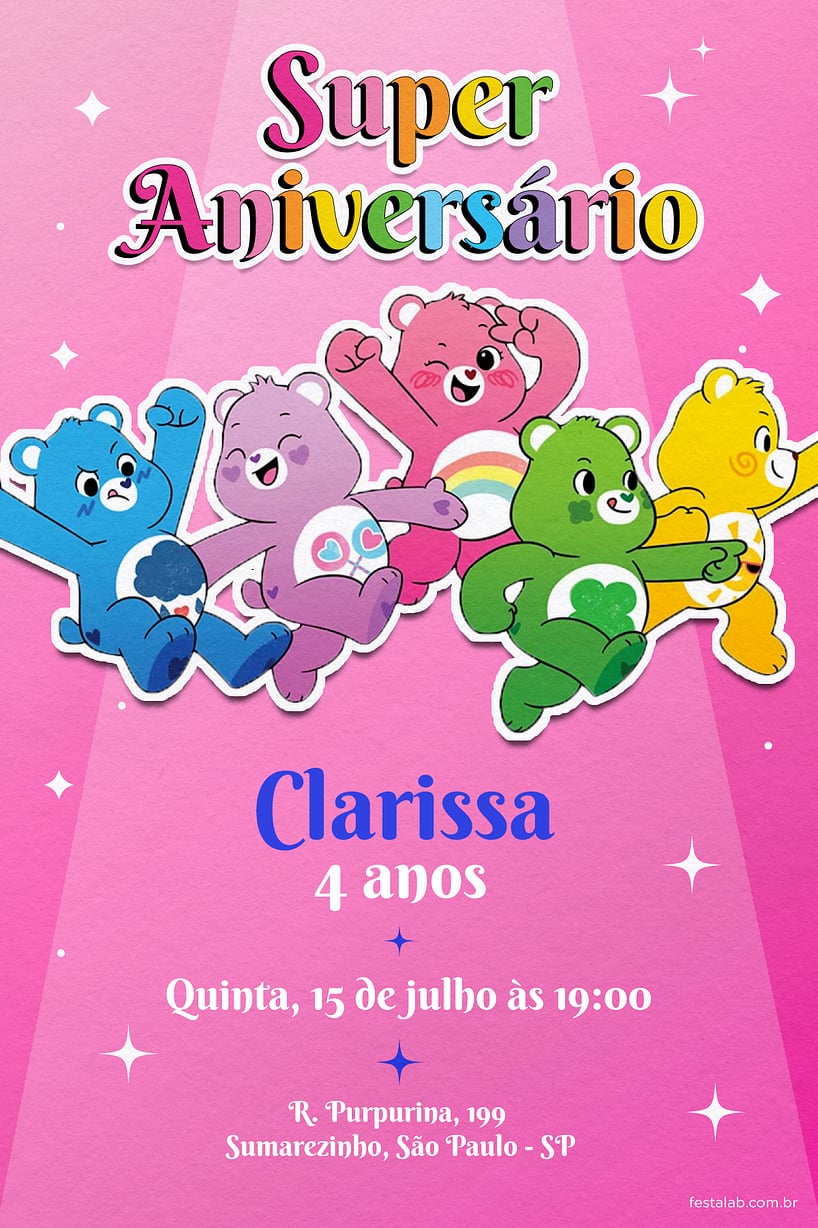 Modelo de Convite de Aniversario - Ursinhos Carinhosos Rosa Criar convite de aniversário - Ursinhos Carinhosos Rosa| FestaLab