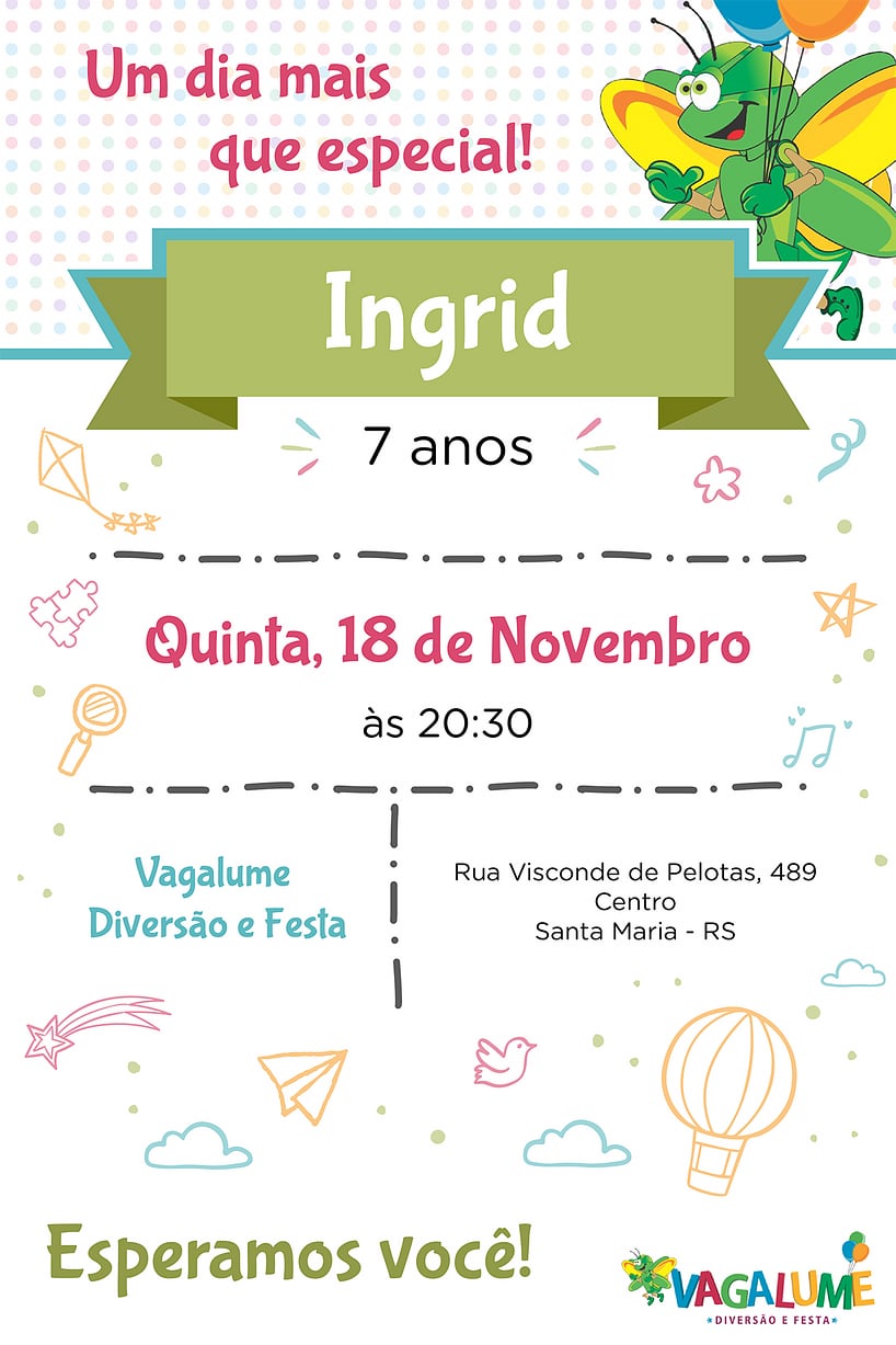 Modelo de Convite de Aniversario - Buffet Vagalume Diversao e Festa Criar convite de aniversário - Buffet Vagalume Diversão e Festa| FestaLab