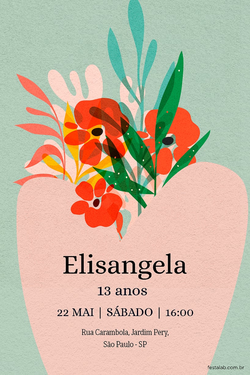Modelo de Convite de Aniversario - Vaso Floral Criar convite de aniversário - Vaso Floral| FestaLab