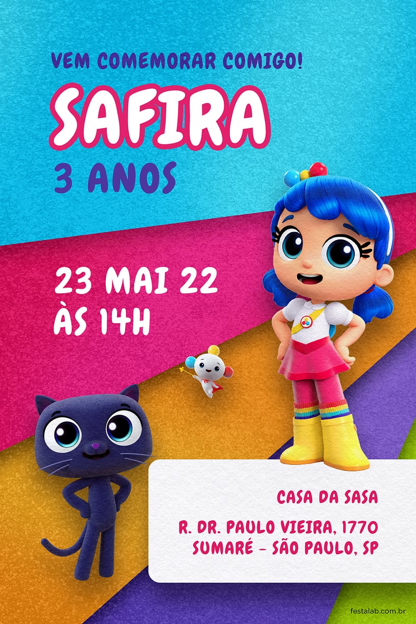 Modelo de Convite de Aniversario - Vera e o Arco iris Criar convite de aniversário - Vera e o Arco iris| FestaLab
