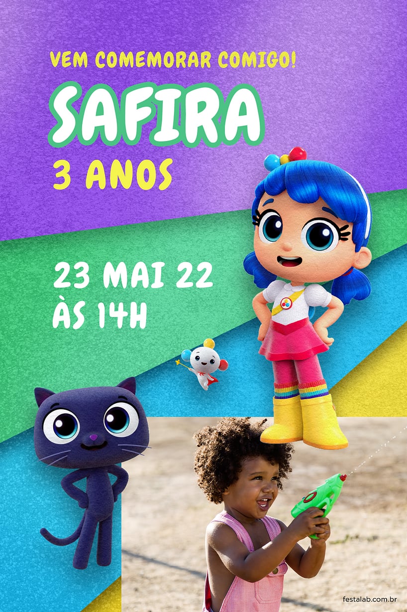 Modelo de Convite de Aniversario - Vera e o Arco iris Criar convite de aniversário - Vera e o Arco iris| FestaLab