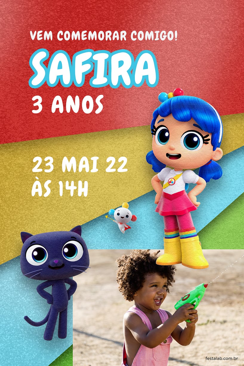 Modelo de Convite de Aniversario - Vera e o Arco iris Criar convite de aniversário - Vera e o Arco iris| FestaLab