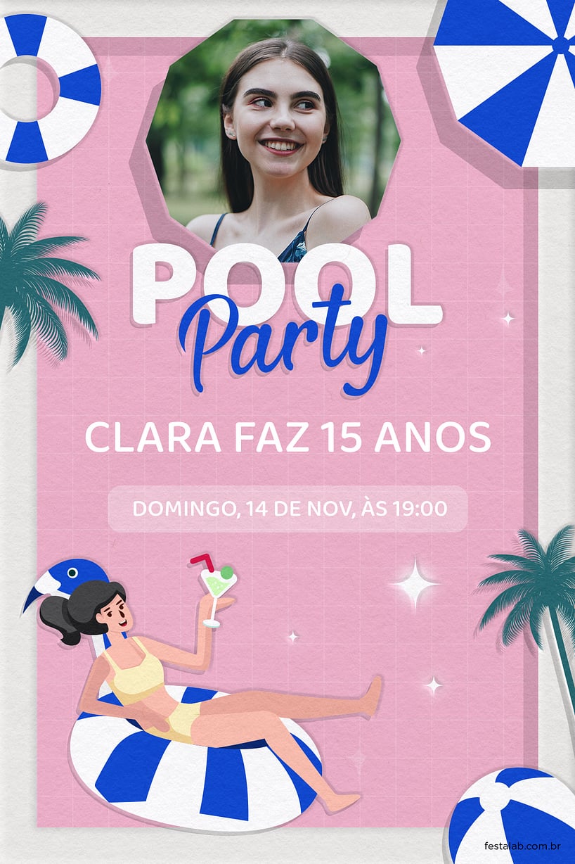 Modelo de Convite de Aniversario - Verao rosa Criar convite de aniversário - Verão rosa| FestaLab