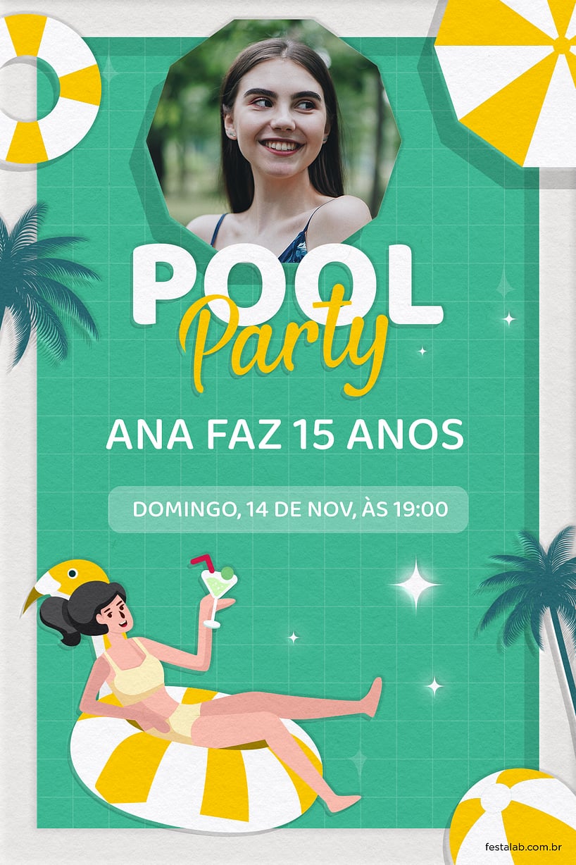 Modelo de Convite de Aniversario - Verao verde Criar convite de aniversário - Verão verde| FestaLab