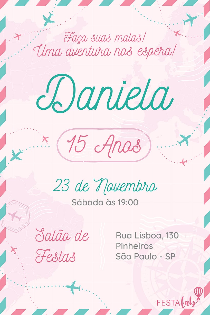 Modelo de Convite de Aniversario - Viagem Criar convite de aniversário - Viagem| FestaLab