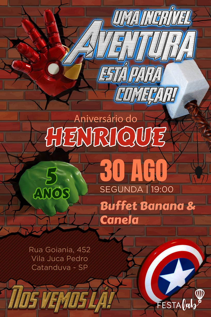 Modelo de Convite de Aniversario - Vingadores Criar convite de aniversário - Vingadores| FestaLab