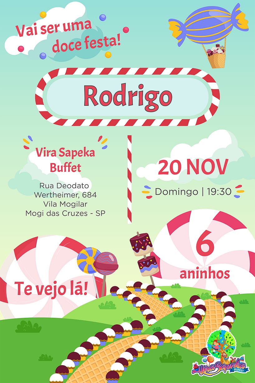 Modelo de Convite de Aniversario - Buffet Vira Sapeka Criar convite de aniversário - Buffet Vira Sapeka| FestaLab