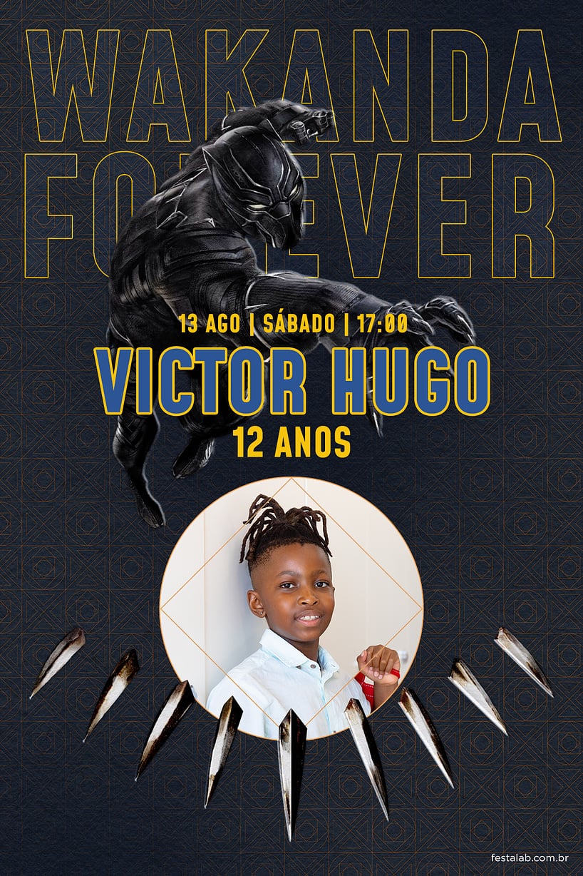 Modelo de Convite de Aniversario - Wakanda Forever Criar convite de aniversário - Wakanda Forever| FestaLab