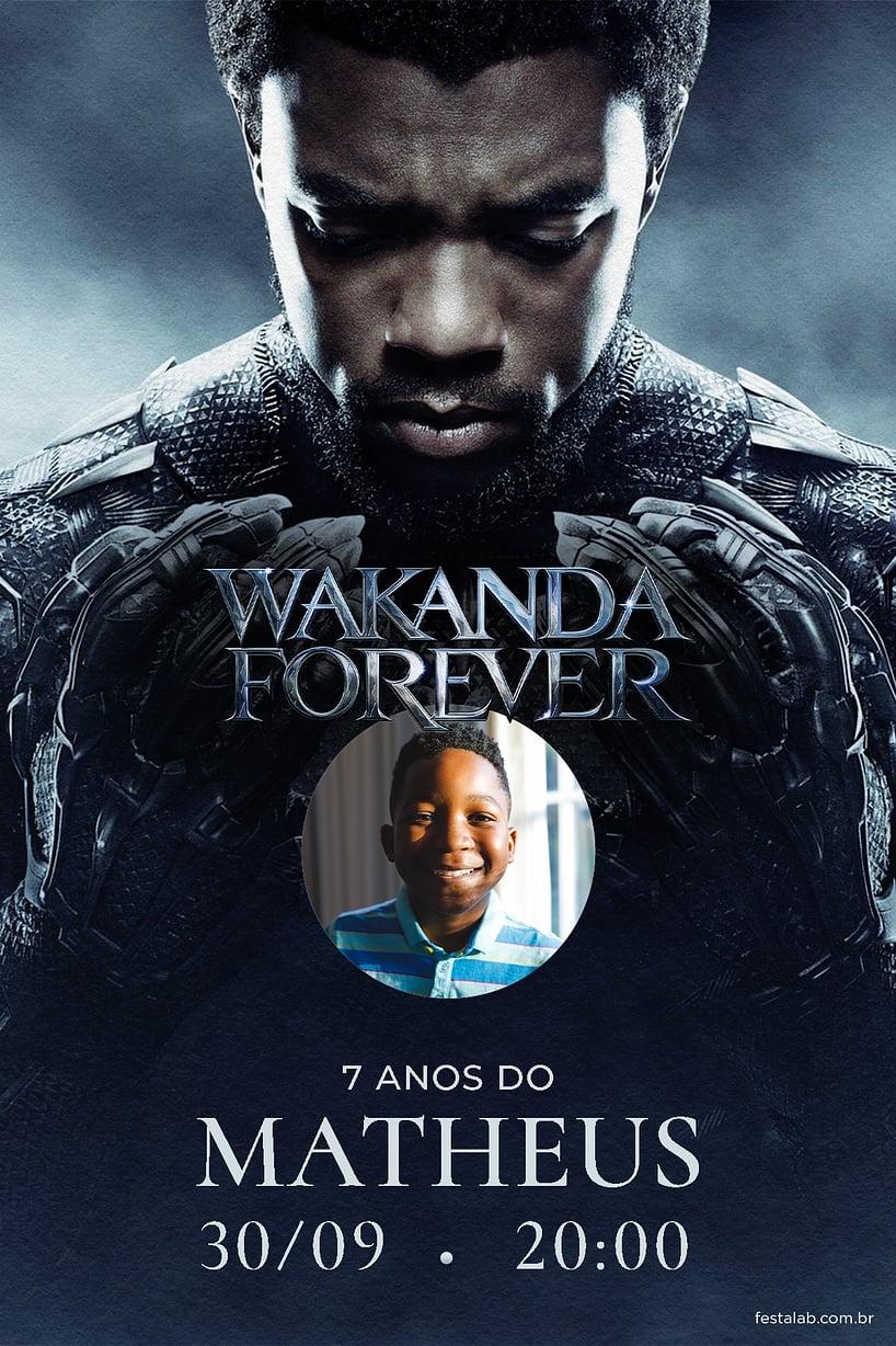Modelo de Convite de Aniversario - Wakanda Forever: Azul Criar convite de aniversário - Wakanda Forever: Azul| FestaLab