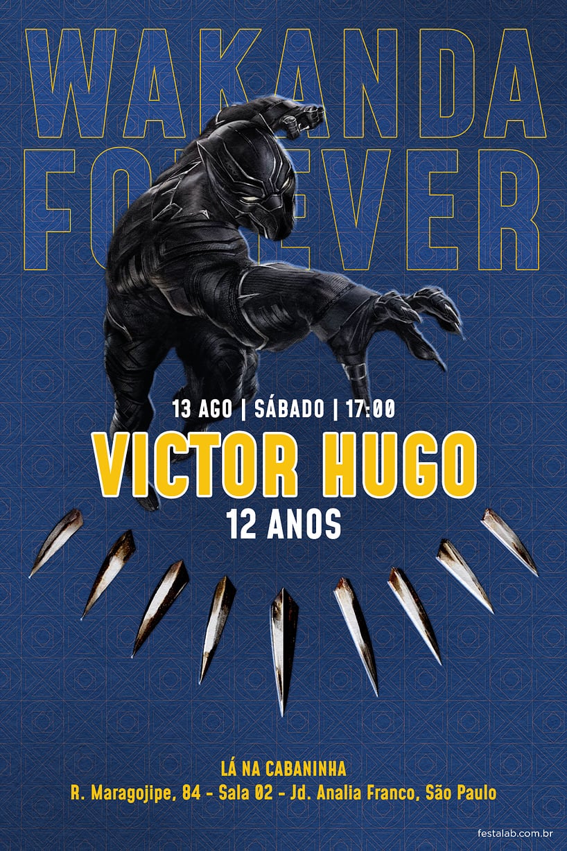 Modelo de Convite de Aniversario - Wakanda Forever Criar convite de aniversário - Wakanda Forever| FestaLab