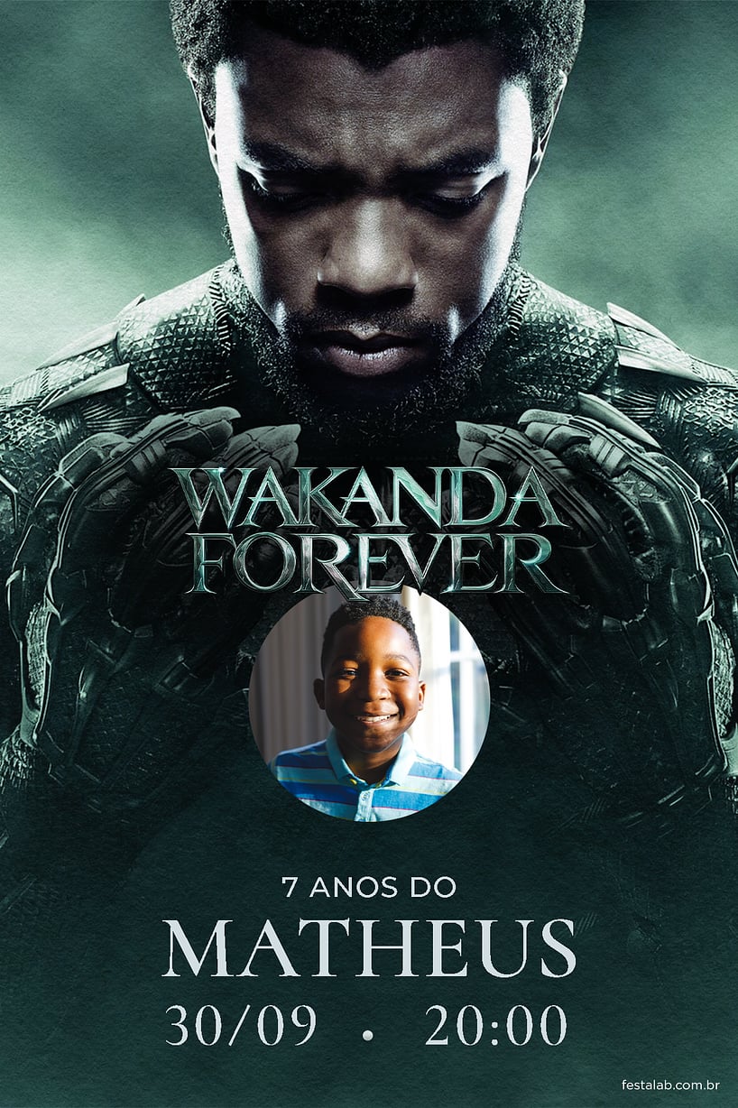 Modelo de Convite de Aniversario - Wakanda Forever: Verde Criar convite de aniversário - Wakanda Forever: Verde| FestaLab
