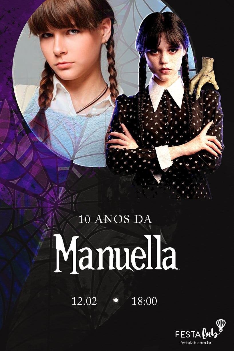 Modelo de Convite de Aniversario - Wandinha Addams Criar convite de aniversário - Wandinha Addams| FestaLab