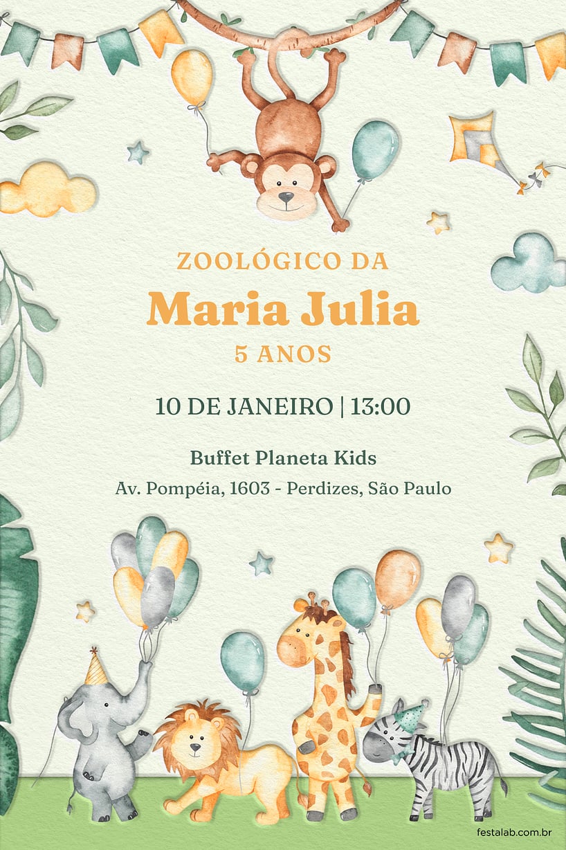 Modelo de Convite de Aniversario - Zoologico amarelo Criar convite de aniversário - Zoológico amarelo| FestaLab