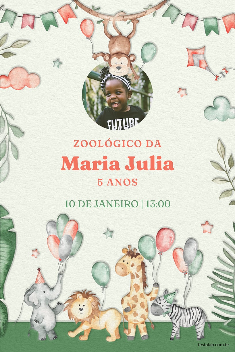 Modelo de Convite de Aniversario - Zoologico rosa Criar convite de aniversário - Zoológico rosa| FestaLab