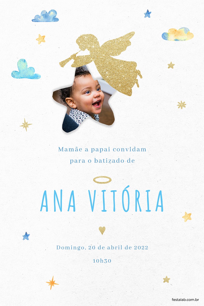 Modelo de Convite de Batizado - Anjinho Criar convite de Batizado - Anjinho| FestaLab