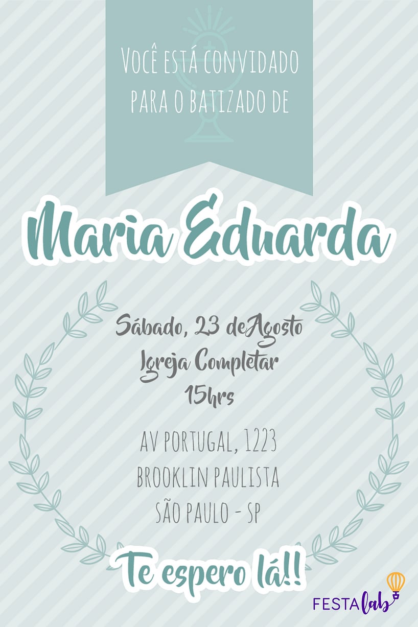 Modelo de Convite de Batizado - Coroa de Louros Criar convite de Batizado - Coroa de Louros| FestaLab