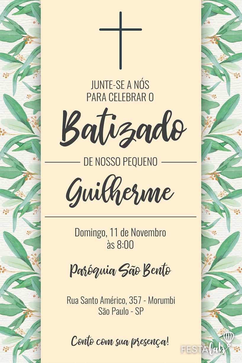 Modelo de Convite de Batizado - Cruz Criar convite de Batizado - Cruz| FestaLab