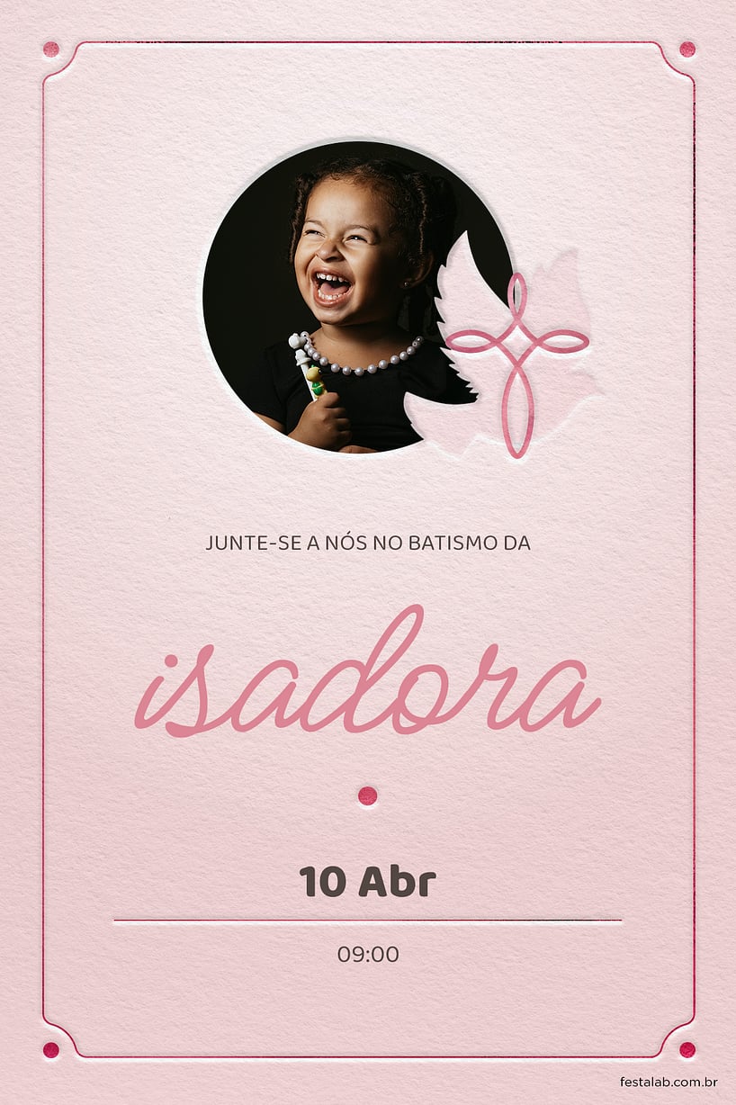 Modelo de Convite de Batizado - Cruz minimalista rosa Criar convite de Batizado - Cruz minimalista rosa| FestaLab