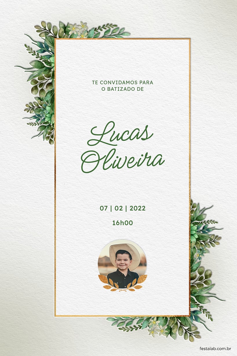 Modelo de Convite de Batizado - Folhas da comunhao Criar convite de Batizado - Folhas da comunhão| FestaLab